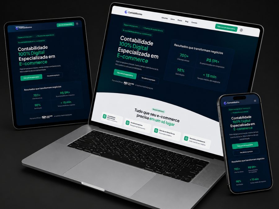 Página de vendas da Contabilíssimo, contabilidade 100% digital especializada em e-commerce